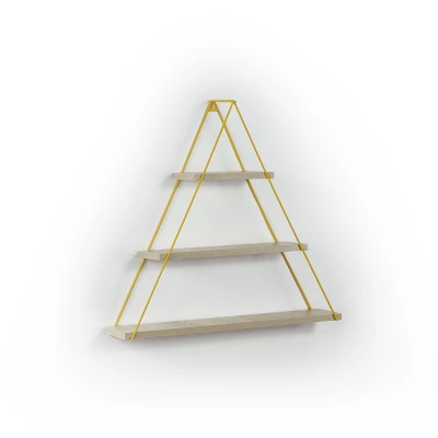 Moset Floating Wall Decor Wall Mounted Rustic Decorative Hanging Metal Bracket Triangle Shelf For Books, Oak/Yellow 2 Moset Floating Wall Decor Wall Mounted Rustic Decorative Hanging Metal Bracket Triangle Shelf For Books, Oak/Yellow - Image 2