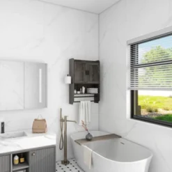 Bathroom Wall Cabinet With Doors,Adjustable Shelf,Towel Bar And Paper Holder, Over The Toilet Storage Cabinet, Medicine Cabinet For Bathroom-Grey -House Furnish World GUEST 56b28d29 a572 4e12 a33e 023f0d916022