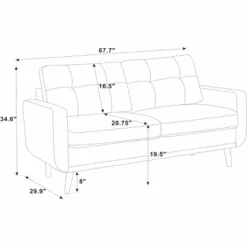 67.7" Wide Mid-Century Modern Polyester Tufted Loveseat Sofa With Wooden Legs -House Furnish World GUEST 58cee73d d57e 439d a8d4 2a37d54ecef2
