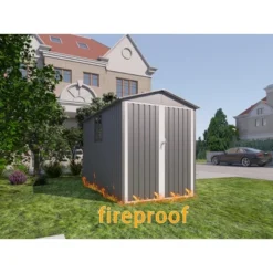 Motorcycle Outdoor Steel Storage Shed With Window , Tracks And Fixtures,Grey+White -House Furnish World GUEST 593c6cd1 236e 452d b832 d168750be6f3