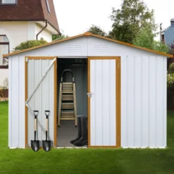 Metal Garden Sheds 12ftx10ft Outdoor Storage Sheds White+Yellow -House Furnish World GUEST 598195a5 ad2b 476e a24c 7fa0c0978553