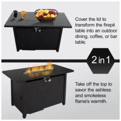 25" H X 42" W Steel Outdoor Fire Pit Table With Lid -House Furnish World GUEST 59ce261c 62af 4190 8995 37bd2378e361
