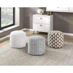 Cylindrical Pouf Multi-Color Jacquard Fabric Upholstery Modern Ottoman, Footstool, Non-Slip Floor Pouf, Bean Bag Chair, 1pc Sitting Pouf -House Furnish World GUEST 5a0a33ef df59 4ef8 916e a1cf7b935cec