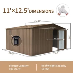 Backyard Storage Shed 11' X 12.5' With Galvanized Steel Frame & Windows, Outdoor Garden Shed Metal Storage Room With Lockable Door For Patio(Brown) 12 Backyard Storage Shed 11' X 12.5' With Galvanized Steel Frame & Windows, Outdoor Garden Shed Metal Storage Room With Lockable Door For Patio(Brown) -House Furnish World GUEST 5a87bda5 16c5 4b74 8ede c7140f044286