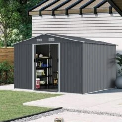 Outdoor Storage Shed 8 X 10 FT Tool Sheds, Heavy Duty Storage House With Sliding Doors With Air Vent For Backyard Patio Lawn To Store Bikes,Grey -House Furnish World GUEST 5b2ee110 edc3 413b b8aa 010bfbdc0fa2