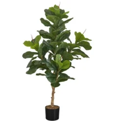 Artificial Plant, 47" Tall, Fiddle Tree, Indoor, Faux, Fake, Floor, Greenery, Potted, Real Touch, Decorative, Green Leaves, Black Pot