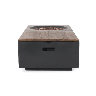Outdoor 50,000 BTU Lightweight Concrete Rectangular Fire Pit Table With Storage, Dark Gray And Natural Brown (Tank Cover Not Included) 12 Outdoor 50,000 BTU Lightweight Concrete Rectangular Fire Pit Table With Storage, Dark Gray And Natural Brown (Tank Cover Not Included) - Image 12