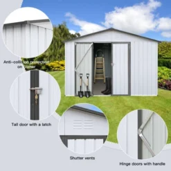 Metal Garden Sheds 12ftx10ft Outdoor Storage Sheds White+Grey -House Furnish World GUEST 5dc884b5 6fa3 4d29 b58a 6ccce0d7945f