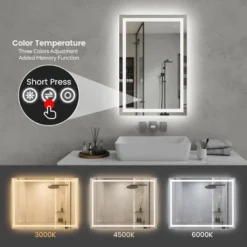 24in*36in LED Bathroom Mirror,Front-Lit And Back-Lit, Stepless Dimmable, 3 Colors CRI90+, Brightness Memory, Shatter-Proof,Anti-fog LED Vanity Mirror -House Furnish World GUEST 5f4bdf39 4eb0 40b6 939c bcd8ae8e1587
