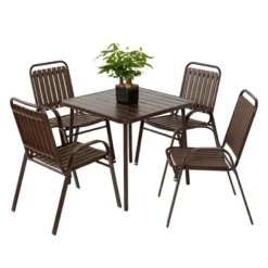 5-Piece Plastic Chair And Steel Table Outdoor Dining Set, Plastic Chairs And Table Set For Garden Patio, Brown 19 5-Piece Plastic Chair And Steel Table Outdoor Dining Set, Plastic Chairs And Table Set For Garden Patio, Brown -House Furnish World GUEST 603b15d1 0994 4081 8132 da93b8b5c0c2