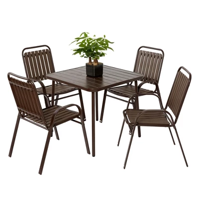 5-Piece Plastic Chair And Steel Table Outdoor Dining Set, Plastic Chairs And Table Set For Garden Patio, Brown 4 5-Piece Plastic Chair And Steel Table Outdoor Dining Set, Plastic Chairs And Table Set For Garden Patio, Brown - Image 4