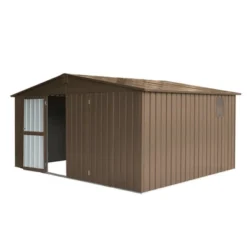 Backyard Storage Shed 11' X 12.5' With Galvanized Steel Frame & Windows, Outdoor Garden Shed Metal Storage Room With Lockable Door For Patio(Brown) 13 Backyard Storage Shed 11' X 12.5' With Galvanized Steel Frame & Windows, Outdoor Garden Shed Metal Storage Room With Lockable Door For Patio(Brown) -House Furnish World GUEST 6072ae7e 3f6a 4c76 967f 94c1e31c6ad5