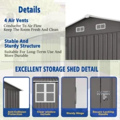 10 X 8 FT Outdoor Storage Shed,Lockable Door And Air Vent, Clear Window Garden Tool Shed For Bicycles,Backyards, Patios, Lawns,Gray -House Furnish World GUEST 60f5c930 fd3d 4180 9337 3e27552f24c7