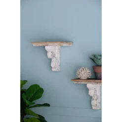 13.8x9.1x11.4" Distressed Brown And White Wooden Wall Shelf With Corbel Design -House Furnish World GUEST 624e9a25 5e90 4eba 8e0a 9c48b7a8c86c