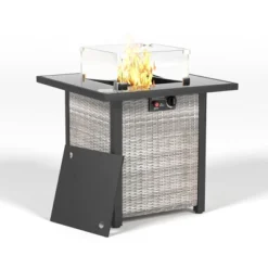 28 Inch Propane Fire Pit Table,50000 BTU Gas Firepits Tempered Glass Tabletop With Windscreen Protector For Outside Garden(Grey+White) -House Furnish World GUEST 63307ae4 d0d4 4d89 a771 ce6ccb61a587