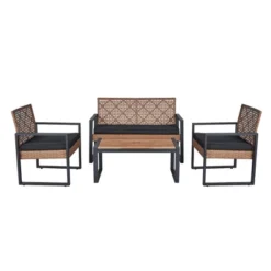 4-Piece Patio Furniture Set Outdoor Balcony Porch Garden Backyard Lawn Furniture Acacia Wood Table Top, Morden Black And Light Brown -House Furnish World GUEST 63bdeeff a651 4d5e 92ee 37f4d97cd60b