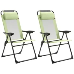 Folding Patio Chairs Set Of 2, Outdoor Deck Chair With Adjustable Sling Back, Camping Chair With Removable Headrest For Garden, Backyard, Lawn, Green -House Furnish World GUEST 662af7d6 928a 4606 b2db b029369f5485