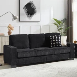 83.86"Polyester Polyester Sofa,Modern Compressed Couch,3-Seater Sofa, Furniture For Living Room,Bedroom,office ,Black -House Furnish World GUEST 6666fcd5 61b1 47cd b0b2 73f01e0f7517