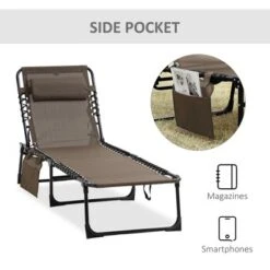 Outsunny Reclining Chaise Lounge Chair, Portable Sun Lounger, Folding Camping Cot, With Adjustable Backrest And Removable Pillow, For Garden,Brown -House Furnish World GUEST 6720273a 2fc8 4980 9bfc dac87a7fe3c3