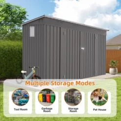 4 X 9 FT Outdoor Storage Shed, Metal Garden Shed Tool House With Sloping Roof,6 Vents And 2 Swing Doors For Backyard, Garden,Patio, Garage, Lawn, Gray -House Furnish World GUEST 6945b7a5 2212 46e5 9472 55f8832abb07