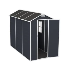 4*8ft Resin Storage Shed, High Quality Pp Material, Strong Structure, Waterproof, Rust And UV Proof, Large Storage Space,HD Window Lighting Dark Gray -House Furnish World GUEST 69704665 3a42 4b52 83d0 001f4c3f3efb