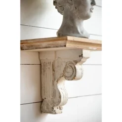 13.8x9.1x11.4" Distressed Brown And White Wooden Wall Shelf With Corbel Design -House Furnish World GUEST 6bc47dc7 9dca 44ca 93fb eb195c93595e