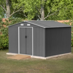 10X8 FT Outdoor Tool Storage Shed With Metal Foundation & Lockable Doors, All Weather Metal Sheds For Garden, Patio, Backyard, Lawn, Gray -House Furnish World GUEST 6c7af6c4 1f41 40d3 bcb1 d4a4082142b4 1