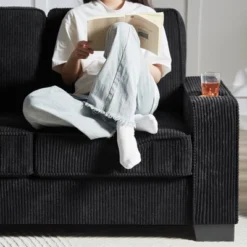 83.86"Polyester Polyester Sofa,Modern Compressed Couch,3-Seater Sofa, Furniture For Living Room,Bedroom,office ,Black -House Furnish World GUEST 6dd0becd d619 4b37 ac0c f9c0d903cc20