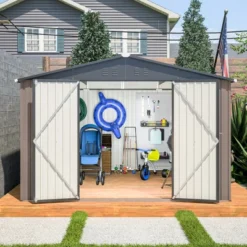 10' X 10' Metal Storage Shed For Ourdoor, Steel Yard Shed With Design Of Lockable Doors, Utility And Tool Storage For Garden, Backyard,Outside Use -House Furnish World GUEST 6e0b724d 3084 4886 b95c eccdb5aba7d1