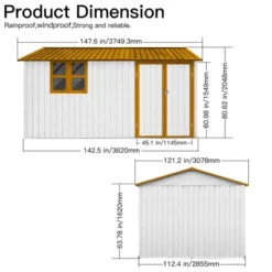 Metal Garden Sheds 12ftx10ft Outdoor Storage Sheds White+yellow With Window -House Furnish World GUEST 6e4d1258 beb1 42ca b380 59de1dbb4ab7