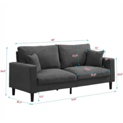 74" High Resilience Three Seater Sofa, Wooden Frame 3 Seat Sofa, Comfy,Modern Polyester Sofa,Living Room Bedroom Apartment,Dark Gray -House Furnish World GUEST 7011e0e8 7223 4834 9587 e2e5ba3951f8