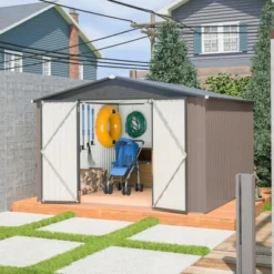 10' X 10' Metal Storage Shed For Ourdoor, Steel Yard Shed With Design Of Lockable Doors, Utility And Tool Storage For Garden, Backyard,Outside Use -House Furnish World GUEST 7056607f 87f5 4818 8394 d76a073f52b2