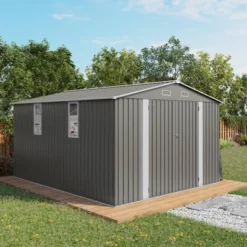 10x12FT Outdoor Storage Shed Large Metal Garden Shed With Double Door Two Window Waterproof Tool Shed For Backyard Patio Lawn Poolside ,Grey -House Furnish World GUEST 7069d29d 22bd 4f06 a70f 378dffee1a0e