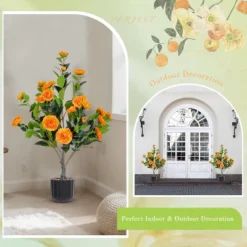 Artificial Camellia Tree 2 Pack, 36"Faux Camellia Plant In Pot With Orange Flowers, Greenery Potted Plant For Indoor Outdoor Office Home Porch Decor -House Furnish World GUEST 71c5ba20 716a 4d88 9314 8d27593cc58f