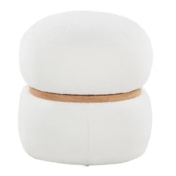 Cinch Contemporary Pouf Ottoman In Cream Fabric And Natural Wood By LumiSource