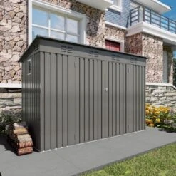 4 X 9 FT Outdoor Storage Shed, Metal Garden Shed Tool House With Sloping Roof,6 Vents And 2 Swing Doors For Backyard, Garden,Patio, Garage, Lawn, Gray -House Furnish World GUEST 7407a843 451f 4bdb ad7f 982ac068e67a