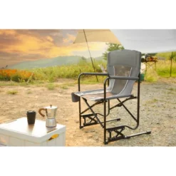 Outdoor Freestyle Rocker Camping Chair Portable Folding Rocking Chair With Solid, Durable Armrests, Drink Holder & Comfortable Backrest -Grey -House Furnish World GUEST 7445c994 f227 48ea 86ef 9a3acd689819