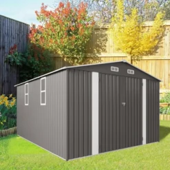 10x12FT Outdoor Storage Shed Large Metal Garden Shed With Double Door Two Window Waterproof Tool Shed For Backyard Patio Lawn Poolside ,Grey -House Furnish World GUEST 749f3032 388b 4453 a2b3 505473a36bce