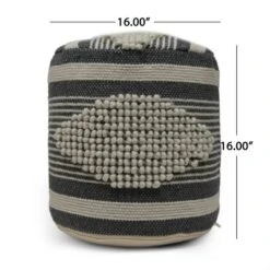 Diamond Handcrafted Fabric Cylindrical Pouf, Beige And Dark Grey -House Furnish World GUEST 74ac8d70 d55b 4525 b9bc 5067856e916f