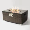 32" Propane Gas Fire Pit Table, 50000 BTU Rectangular Fire Pit, Tile Tabletop With Beautiful Wicker Base For Outside Patio Deck Garden Courtyard-Brown