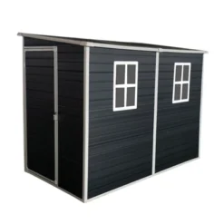 8x4ft Outdoor Resin Garden Shed With Floor And 2 Windows,Patio Outdoor Storage Shed With Lockable Door For Garden Tools, Bicycles, Trash Cans, Black 16 8x4ft Outdoor Resin Garden Shed With Floor And 2 Windows,Patio Outdoor Storage Shed With Lockable Door For Garden Tools, Bicycles, Trash Cans, Black -House Furnish World GUEST 7773d2fa b012 4678 8703 82c229266105 1