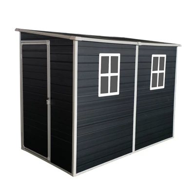 8x4ft Outdoor Resin Garden Shed With Floor And 2 Windows,Patio Outdoor Storage Shed With Lockable Door For Garden Tools, Bicycles, Trash Cans, Black 8 8x4ft Outdoor Resin Garden Shed With Floor And 2 Windows,Patio Outdoor Storage Shed With Lockable Door For Garden Tools, Bicycles, Trash Cans, Black - Image 8