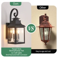 Soscooter 23"-2-Pack Outdoor Wall Lantern Light ¨C Vintage Black Metal Sconce With Clear Seeded Glass For Porch, Patio, And Garden (Bulb Not Included) -House Furnish World GUEST 77b28b86 4847 43a2 8f9c 3fdf1348f8c6