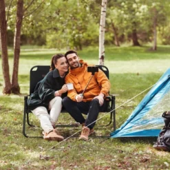 Double Folding Camping Chair, Loveseat For 2 Adults, Portable Camping Couch With Wood Armrest & Cupholders, For Backpacking, Beach, Travel, Black -House Furnish World GUEST 78fccd97 0d5d 4864 af2b 60b09cbdd091