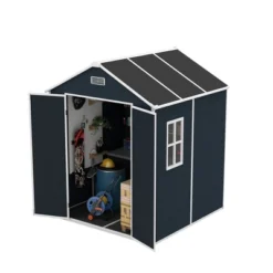 6*6ft Resin Storage Shed, High Quality Pp Material, Rust And UV Proof, Large Storage Space, 12mm Thick Pp Board, HD Window Lighting Dark Gray -House Furnish World GUEST 795f256c 73c3 49ce a8c7 e87cafbcc0c2