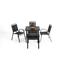 5-Piece Plastic Chair And Steel Table Outdoor Dining Set, Plastic Chairs And Table Set For Garden Patio, Black -House Furnish World GUEST 79745ba1 ec02 4c34 98ee 8021a607f3c9