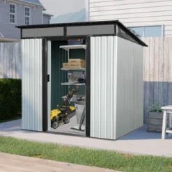 6ft X 5ft Outdoor Metal Storage Shed With Lockable Sliding Doors And Transparent Plate For Garden, Lawn ( White And Black ) -House Furnish World GUEST 7bda645c 855e 4ce3 9271 80297cee8f5c