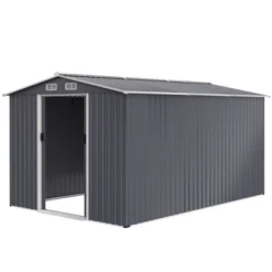 Outdoor Storage Shed 8 X 12FTLarge Metal Tool Sheds, Heavy Duty Storage House With Sliding Doors With Air Vent To Store Bikes, Tools,Grey -House Furnish World GUEST 7ca63048 6193 4a71 b1d5 67c3760743c5