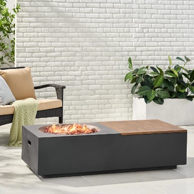 Outdoor 50,000 BTU Lightweight Concrete Rectangular Fire Pit Table With Storage, Dark Gray And Natural Brown (Tank Cover Not Included) 16 Outdoor 50,000 BTU Lightweight Concrete Rectangular Fire Pit Table With Storage, Dark Gray And Natural Brown (Tank Cover Not Included) - Image 16