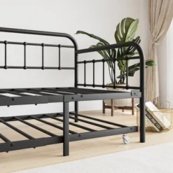 Twin Size Metal Daybed Frame With Trundle, Heavy Duty Steel Slat Support Sofa Bed Platform With Headboard, No Box Spring Needed, Black -House Furnish World GUEST 7d269123 0b2a 4b4a 8239 a507db82d0ca